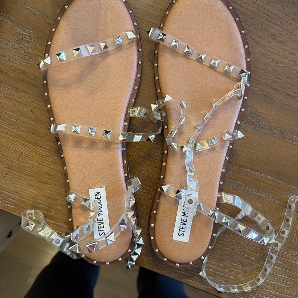 Steve Madden Transparent Silver Studded Sandals